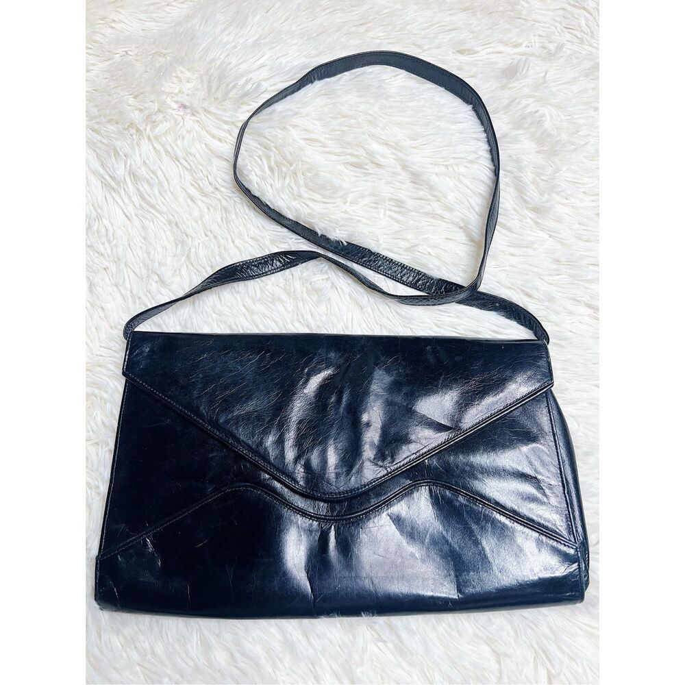 Charles Jourdan Leather Envelope Clutch Purse Black